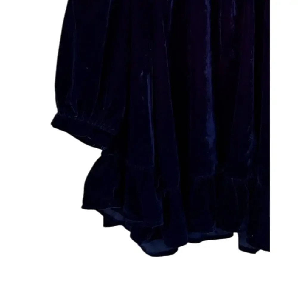 Free People Estella Velvet Mini Dress Navy Blue Babydoll Ruffle Medium